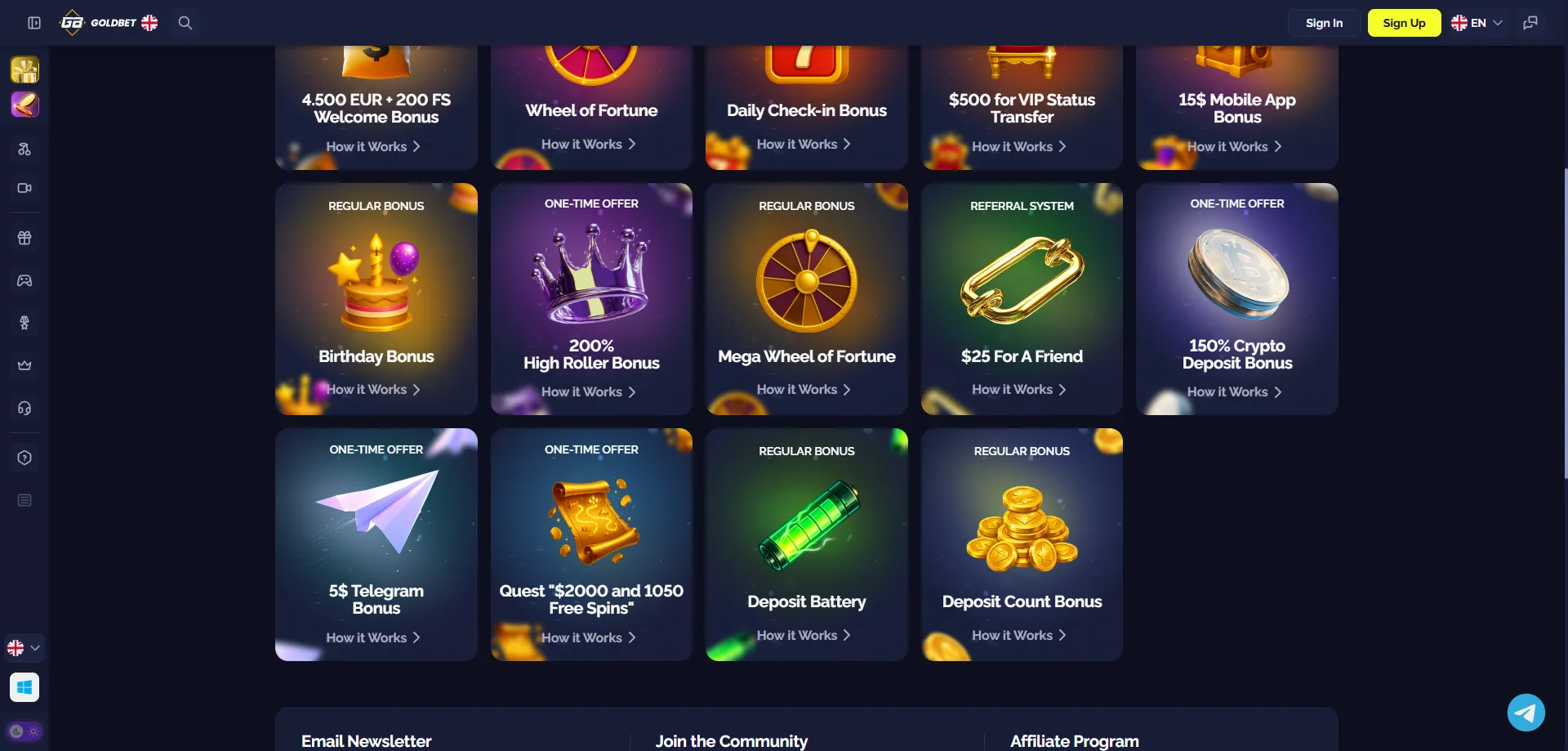 Goldbet Casino 100% welcome bonus and 200 free spins offer 2026
